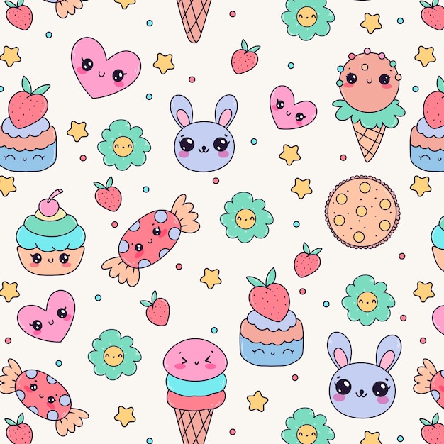 Padrão desenhado à mão no estilo kawaii