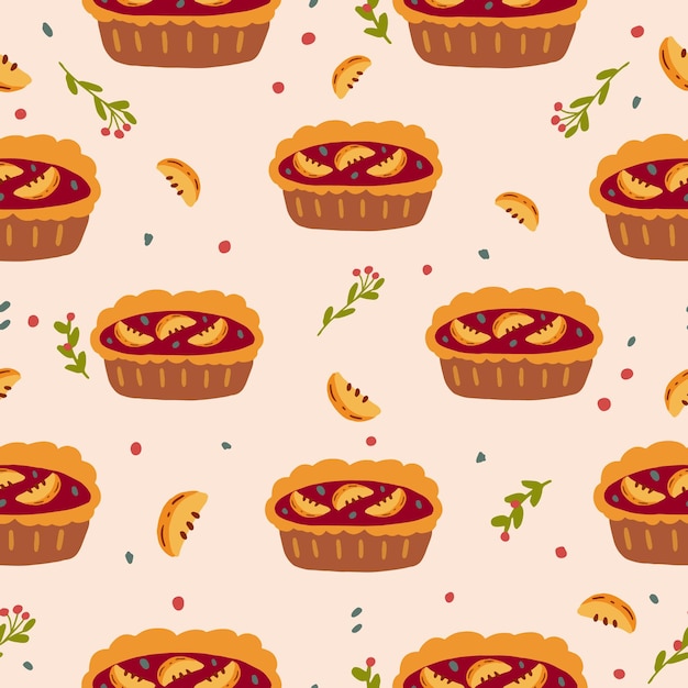 Padrão desenhado de mão sem costura de cozimento de pie.homemade de abóbora.