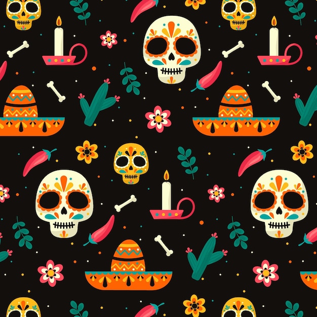 Padrão día de muertos em design plano