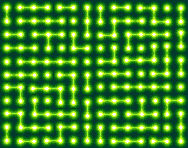 Vetor padrão digital de rede tecnológica verde radiante com caminhos neurais pulsantes labirinto de neão verde brilho