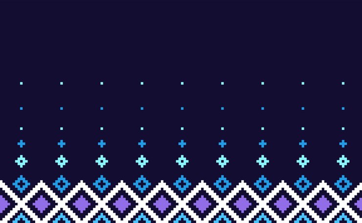 Vetor padrão étnico bordado vector fundo geométrico ponto cruz linha chevron padrão roxo e azul