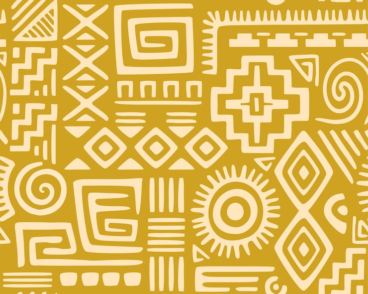 Vetor padrão étnico sem costura repetindo ornamento tribal com formas geométricas abstratas e símbolos astecas
