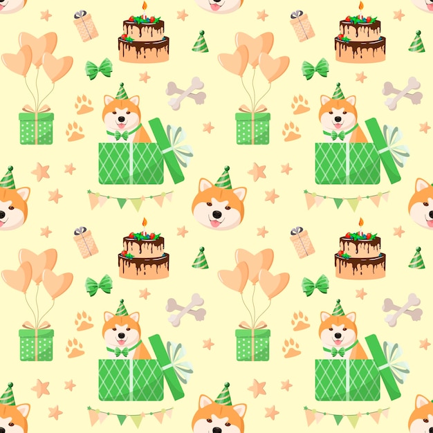 Padrão festivo sem costura com cães akita inu Design de desenho animado