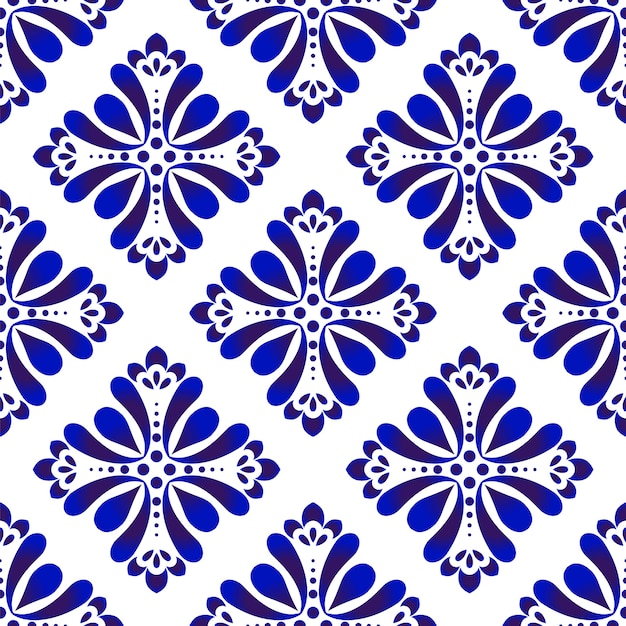 Padrão floral azul e branco