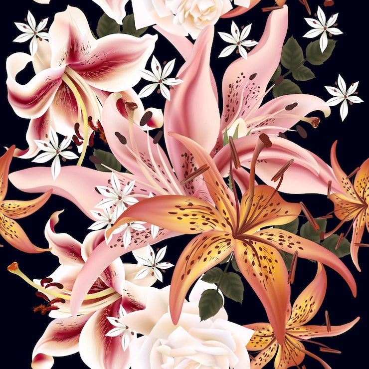 Vetor padrão floral com lírio em ilustração vetorial de estilo aquarela