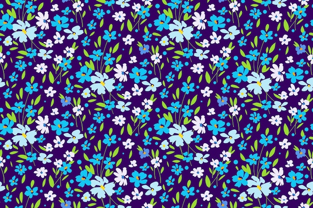 Padrão floral de primavera contemporânea com flores naturais no gramado suburbano para textura digital e vestido no modelo de vetor ornamentado estilo millefleur