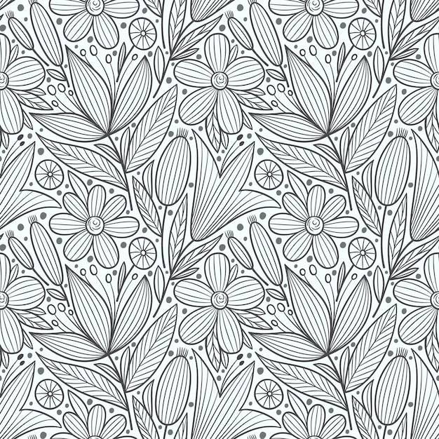 Padrão floral decorativo sem costura fundo de doodle estilizado colorido desenhado à mão