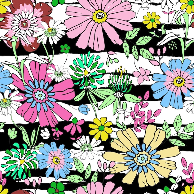 Padrão floral desenhado à mão para design de papel de parede fundo de flores textura têxtil de primavera