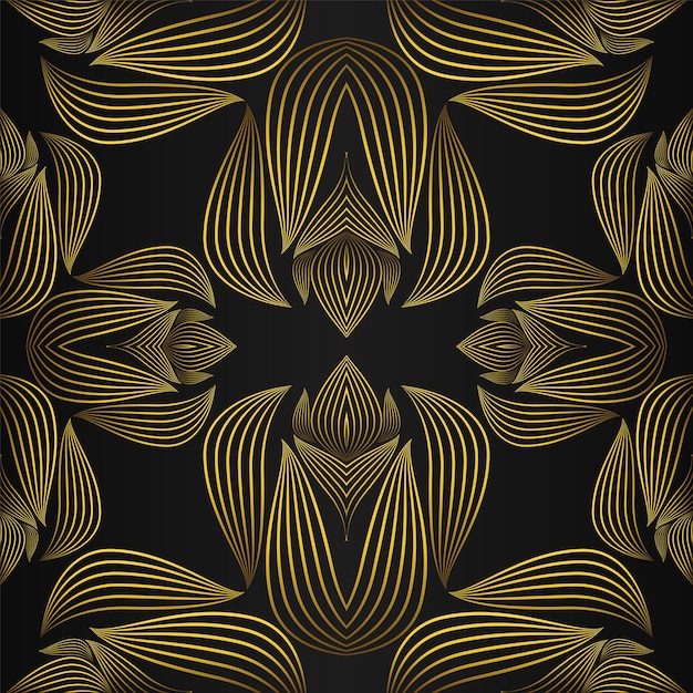 padrão floral dourado abstrato em design de fundo preto