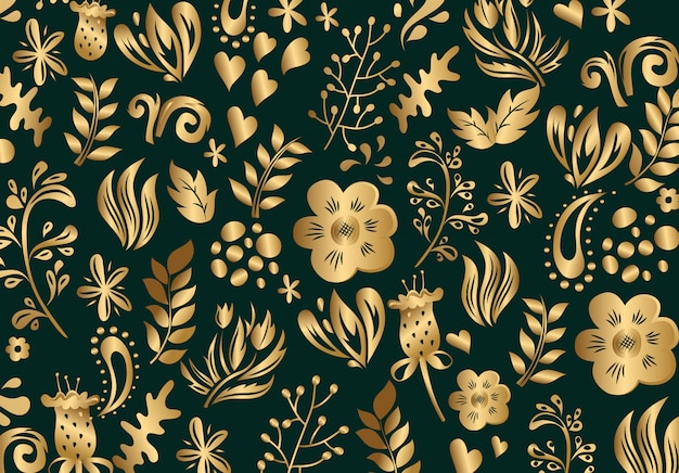 Padrão floral dourado luxuoso sem costura