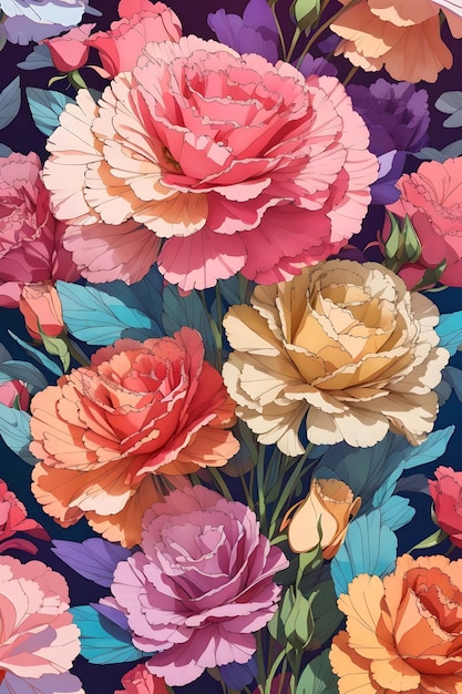 padrão floral flores coloridas arte 3D