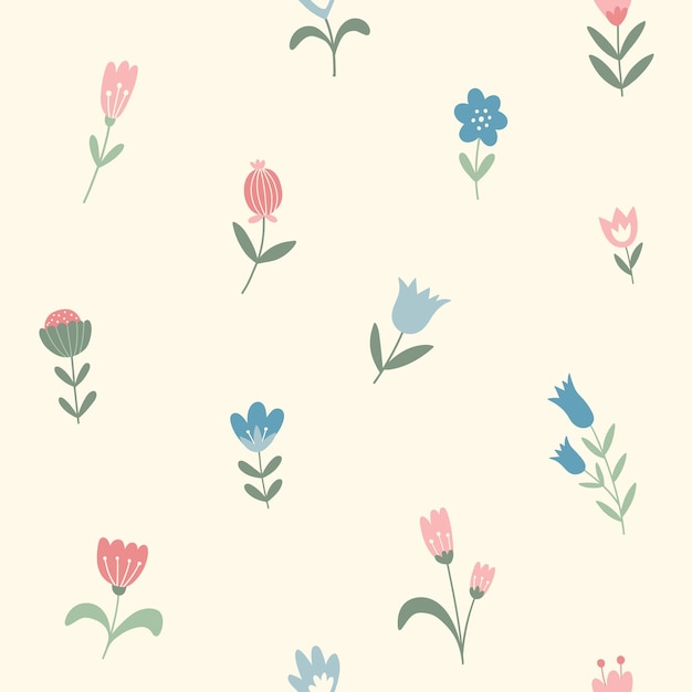 Padrão floral perfeito em fundo bege doodle ilustrações com flores decorativas estilizadas