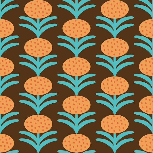 Padrão floral retrô dos anos 70 Funky flores geométricas Groovy Mid Century scandi Textura vetorial perfeita