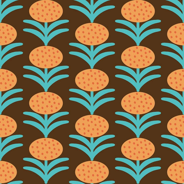 Padrão floral retrô dos anos 70 funky flores geométricas groovy mid century scandi textura vetorial perfeita