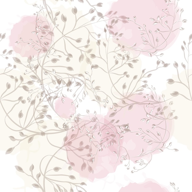 Vetor padrão floral rosa com plantas elegantes