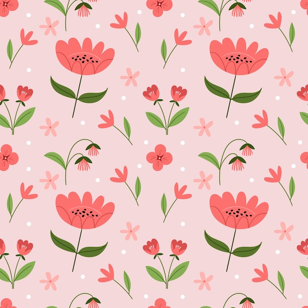 Padrão floral sem costura com flores e folhas rosa de verãoilustração vetorial plana colorida repetindo o design de textura