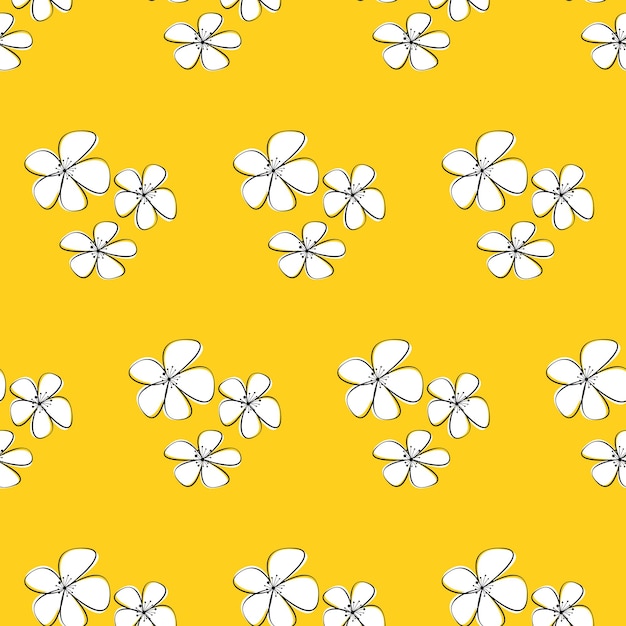 Vetor padrão floral sem costura com sakura em um fundo amarelo padrão para cartões postais têxteis embrulho