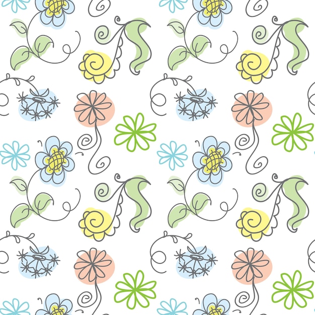 Padrão floral sem costura em fundo branco mão desenhada doodle design vetor ilustração