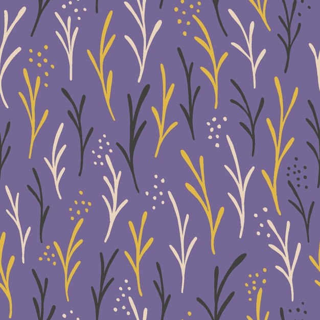 Padrão floral sem costura fundo roxo com folhas estilizadas papel de parede botânico simples