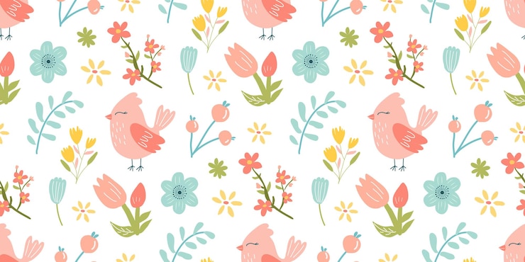 Vetor padrão floral sem costuras com pássaros