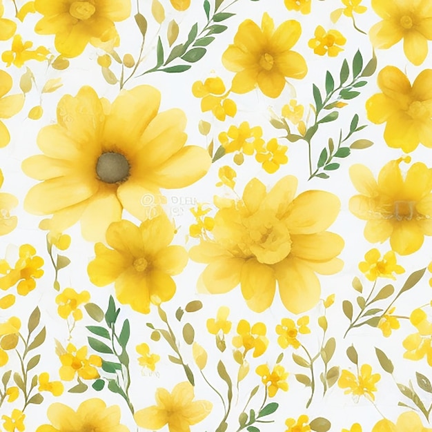 Vetor padrão floral vetorial sem costura de flores amarelas