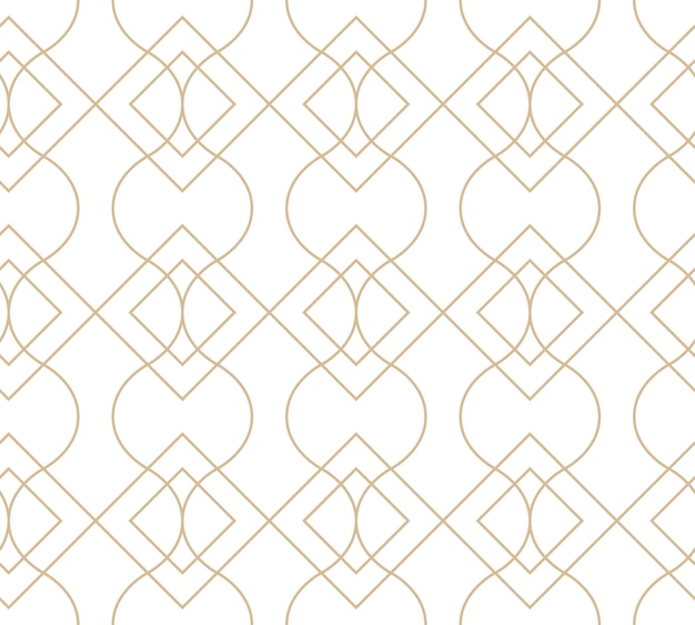 Padrão geométrico abstrato com a interseção de finas linhas douradas em um fundo branco sem costura