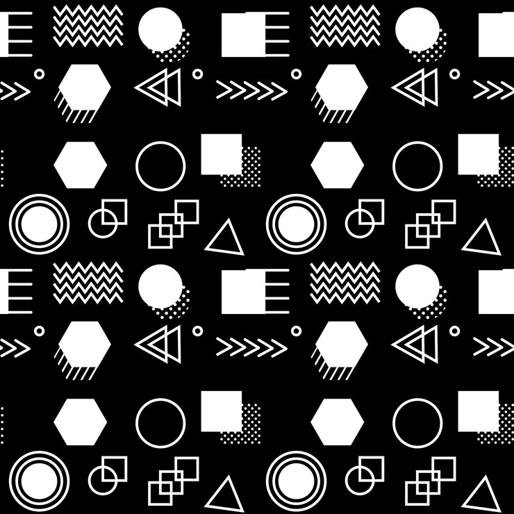 Vetor padrão geométrico abstrato sem costura com formas simples, como círculo, quadrado, pontos e linhas