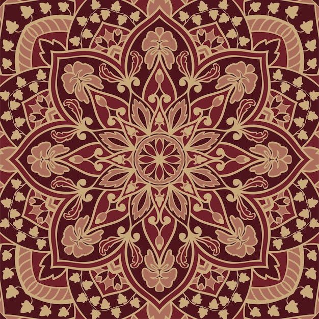 Vetor padrão indiano abstrato com modelo de mandala borgonha para xale de tapete têxtil