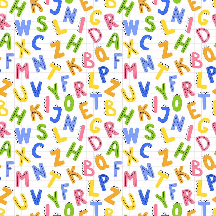 Vetor padrão infantil perfeito com fundo de ilustração vetorial de letras engraçadas coloridas