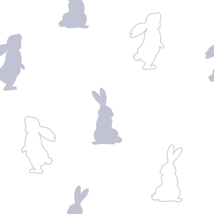 Vetor padrão infantil sem costuras com silhuetas de coelhos azuis claros em fundo branco