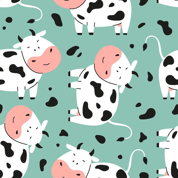 Padrão infantil sem costuras com vaca bonita e manchas