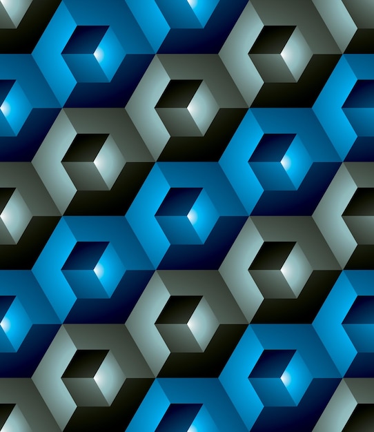 Padrão infinito texturizado colorido regular com cubos tridimensionais, fundo geométrico vívido contínuo.