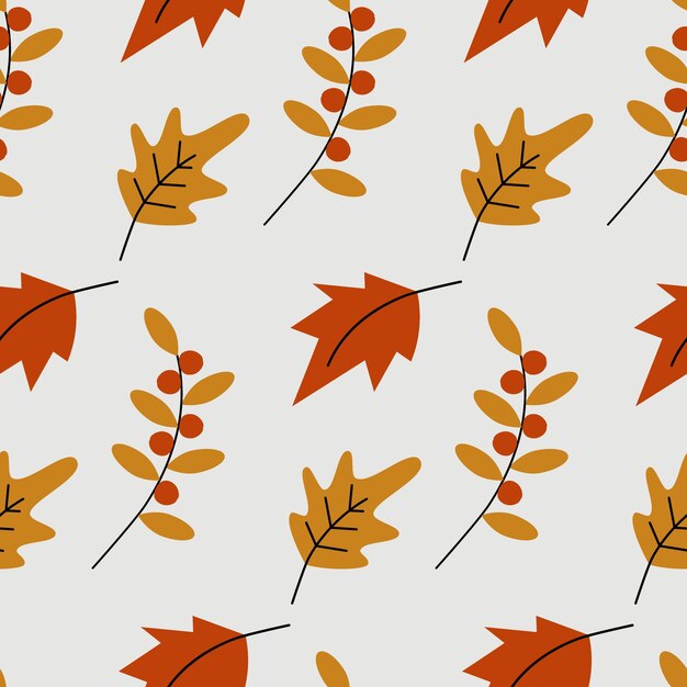Padrão interminável de outono com folhas e galhos com frutas sazonais em tons aconchegantes da moda Vetor EPS Design para embrulhar papel de parede cartaz banner saudação ou etiqueta de preço de cartão de convite ou web