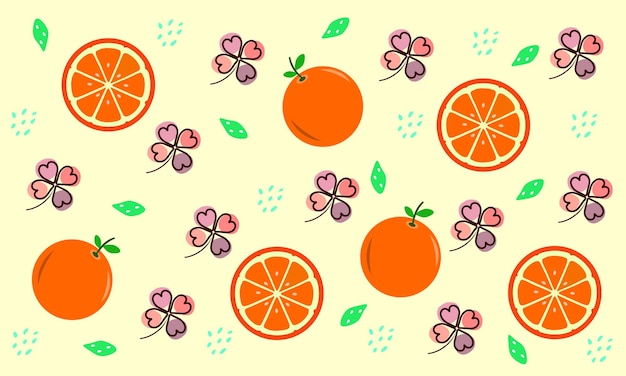 Padrão laranja, tema de frutas para edição de verão com fundo de pêssego, ilustração vetorial