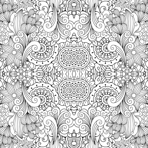 Padrão linear floral doodle decorativo