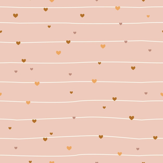 Vetor padrão listrado sem costura com corações fundo retrô com linhas desenhadas à mão estilo escandinavo minimalista em cores pastel ideal para impressão de roupas de bebê têxteis tecidos papel de embrulho