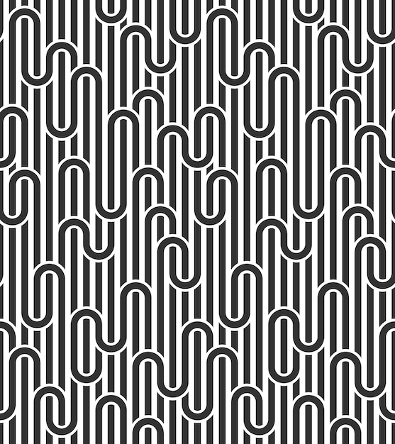 Padrão minimalista geométrico de vetor linear sem costura, linhas abstratas ladrilhos de fundo, tecelagem listrada, labirinto óptico, listras torcidas. design preto e branco.
