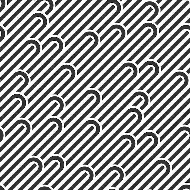 Padrão minimalista geométrico de vetor linear sem costura, linhas abstratas ladrilhos de fundo, tecelagem listrada, labirinto óptico, listras torcidas. Design preto e branco.