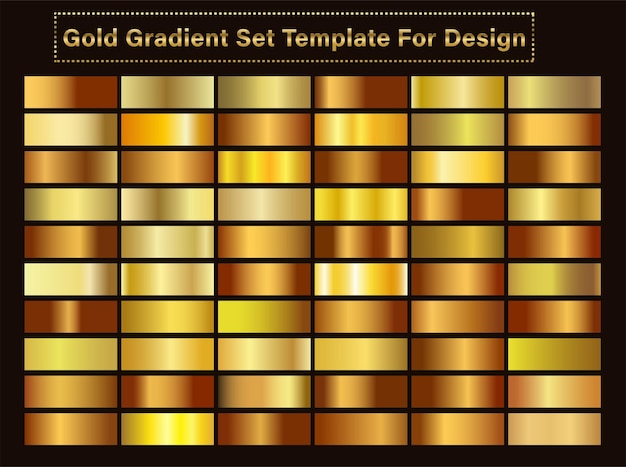 Vetor padrão ou modelo de gradiente dourado conjunto de cores para coleção de design de gradientes de alta qualidade fundo brilhante de textura de ouro metálicometal puro