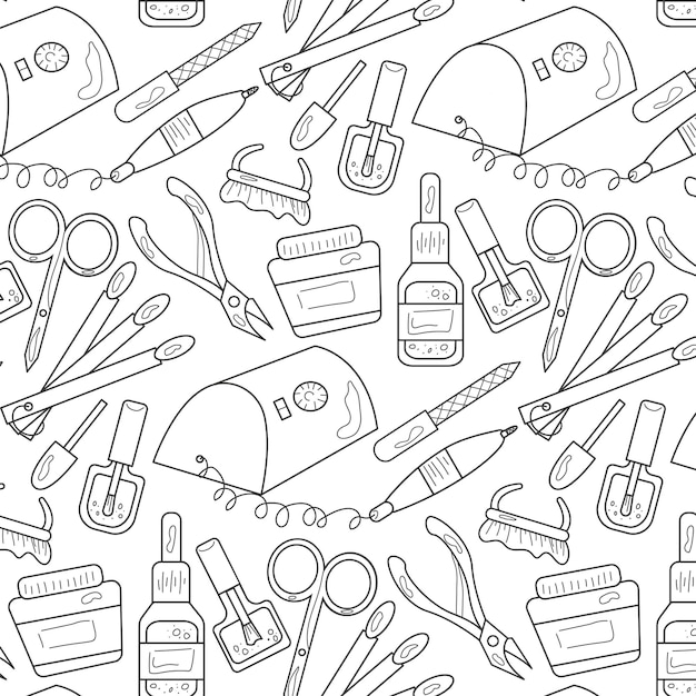 padrão para manicure, potes de esmalte, lixas de unha, fresa, enfeites, pinças, luminária de unha