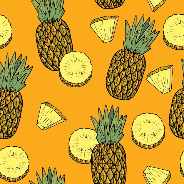 Padrão perfeito com abacaxi estilo mosaico em fundo laranja ananas fatias de frutas