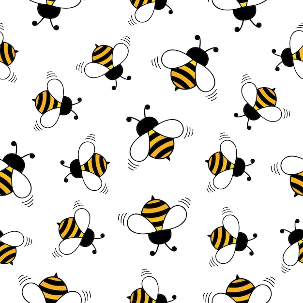 Padrão perfeito com abelhas voadoras desenho vetorial de abelhas pretas e amarelas