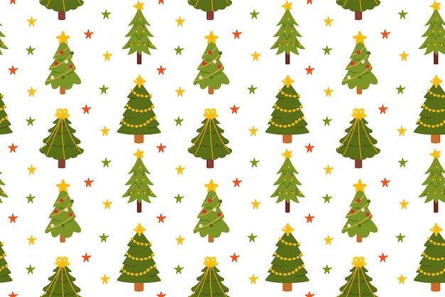 Padrão perfeito com árvores de Natal e ilustração vetorial de estrelas