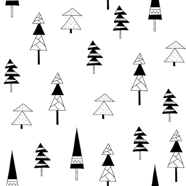 Padrão perfeito com árvores de natal em estilo escandinavo ilustração vetorial isolada em branco ba