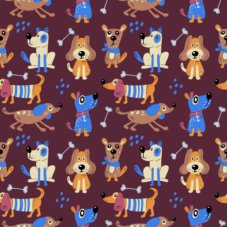 Padrão perfeito com cachorros fofos Impressão vetorial com animais abstratos de desenho animado no estilo escandinavo