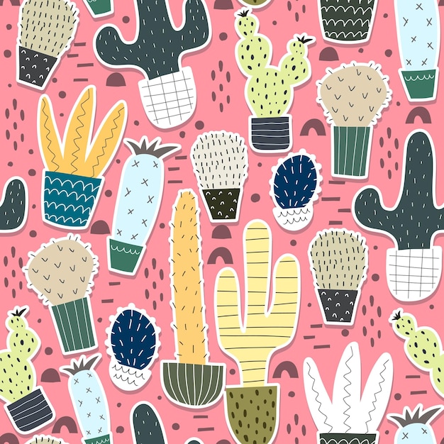 Padrão perfeito com cactos de desenho animado