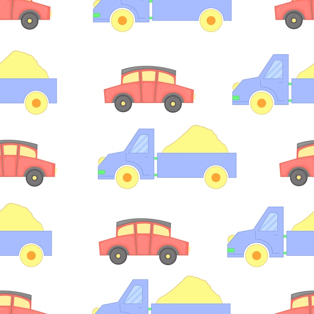 Padrão perfeito com carros de brinquedo multicoloridos para crianças no estilo cartoon