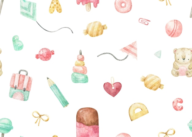 padrão perfeito com coisas infantis Clipart de bebê Kidsfunny design endlrss para têxteis de berçário