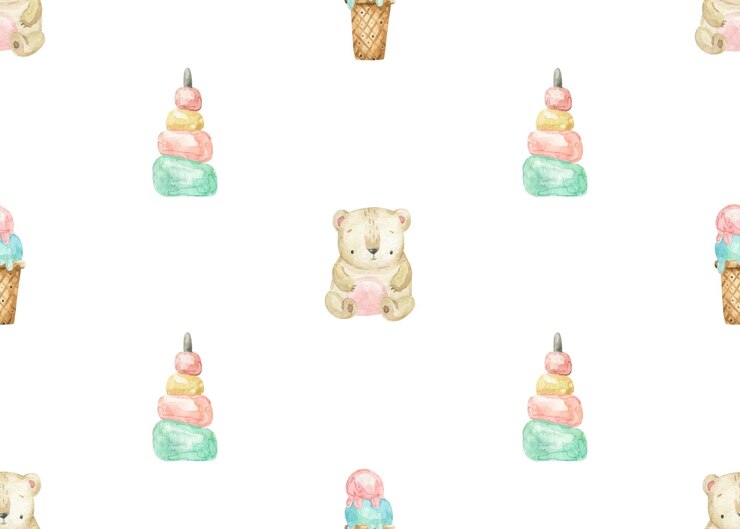 Vetor padrão perfeito com coisas infantis clipart de bebê kidsfunny design endlrss para têxteis de berçário