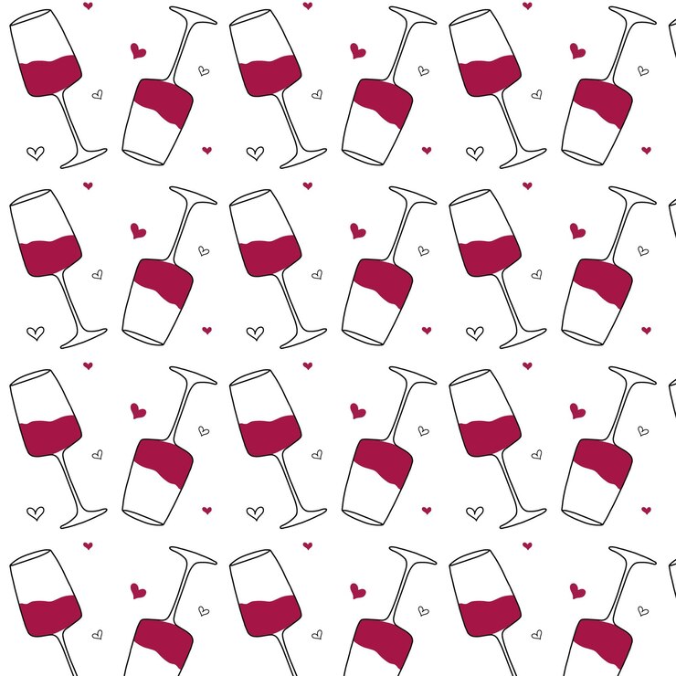 Vetor padrão perfeito com copos de vinho tinto padrão bonito com vinho padrão vetorial em estilo doodle ilustração vetorial